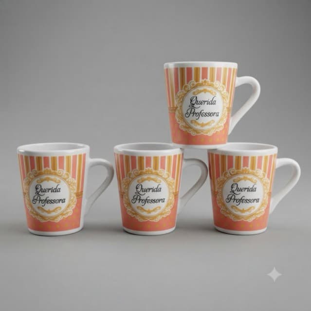Kit Caneca Cônica Faixa 120ml Professora Xícara Chá Café Porcelana Personalizada Presente Elegante