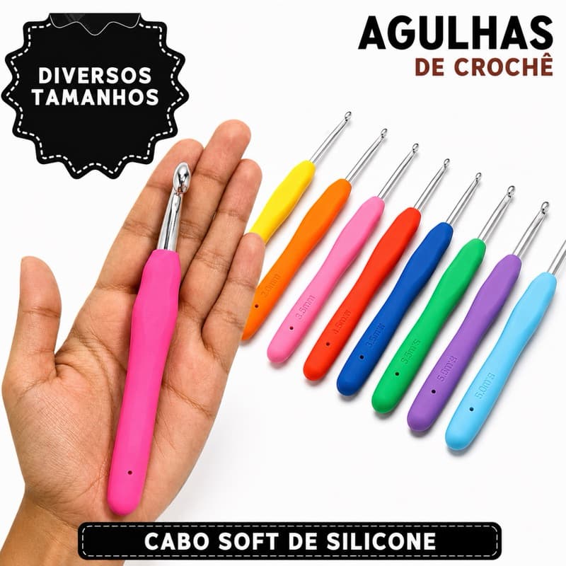 Agulha de crochê alumínio soft cabo emborrachado confortável - Diversos tamanhos