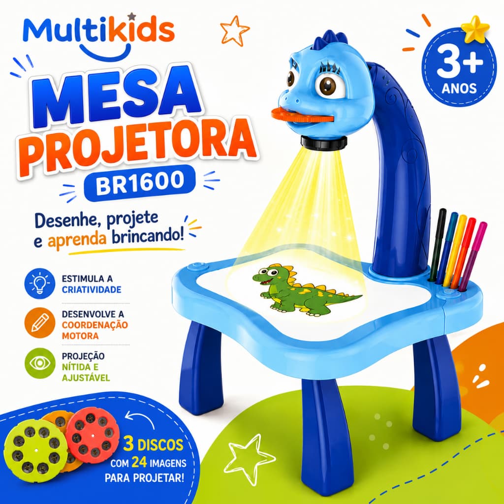 Mesa Projetora Para Desenho Brinquedo Presente Menino Multikids Br1600 - Azul * ENVIO NO MESMO DIA UTIL *