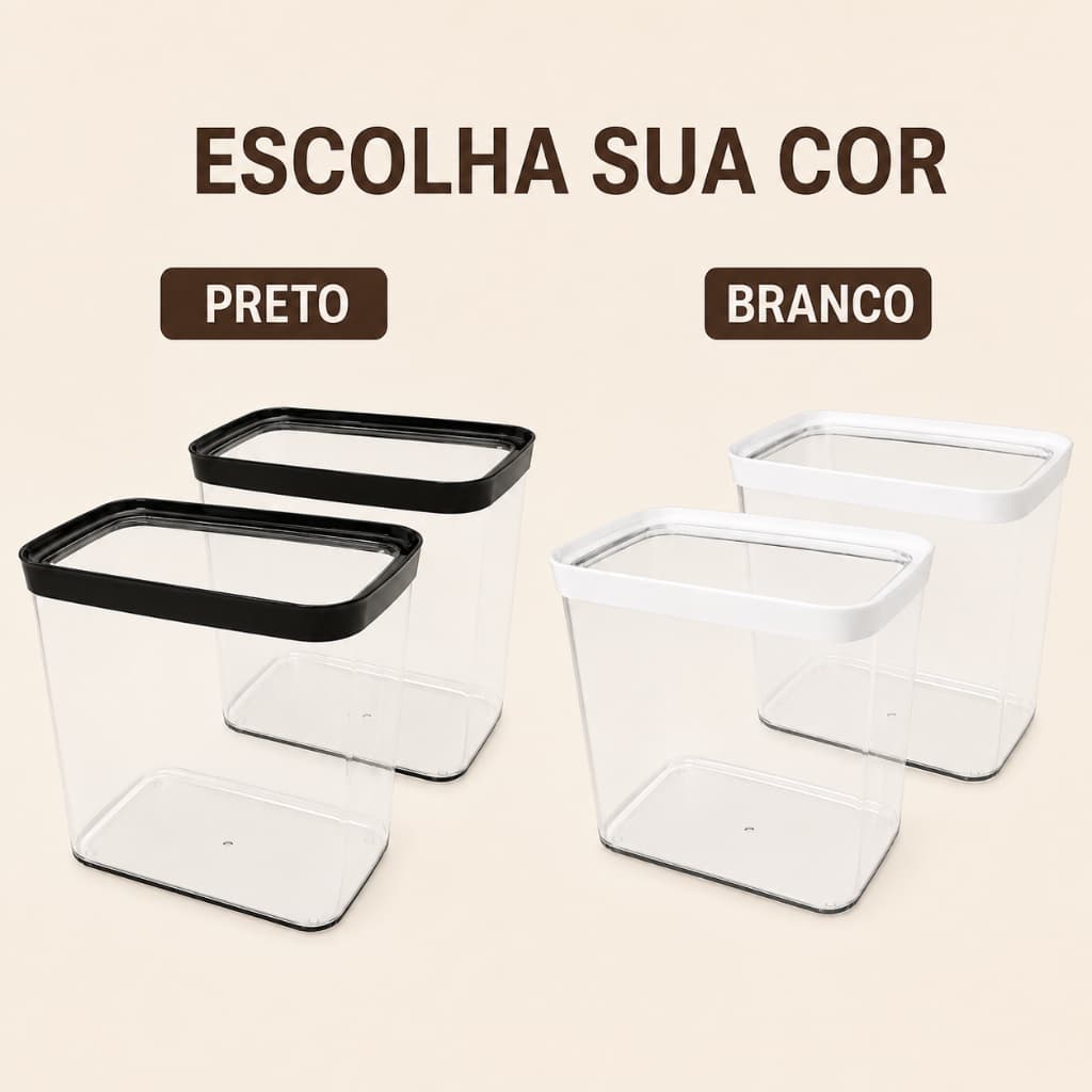 Kit 2 Potes Herméticos Helsim 4L Cada para Mantimentos – Tampa Preta ou Branca