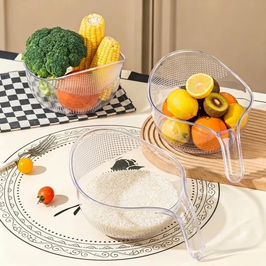 Cesto Escorredor Lavador De Massas E Vegetais Acrílico Premium Recipiente Para Higienizar Salada Grãos Versátil