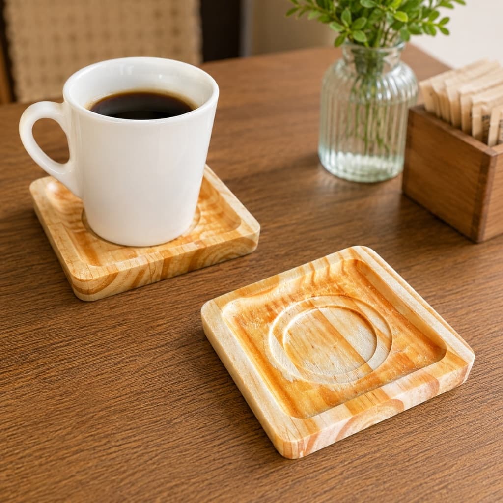 Kit 2 Pires de Madeira Pinus para Xícara Caneca Café Mesa Posta
