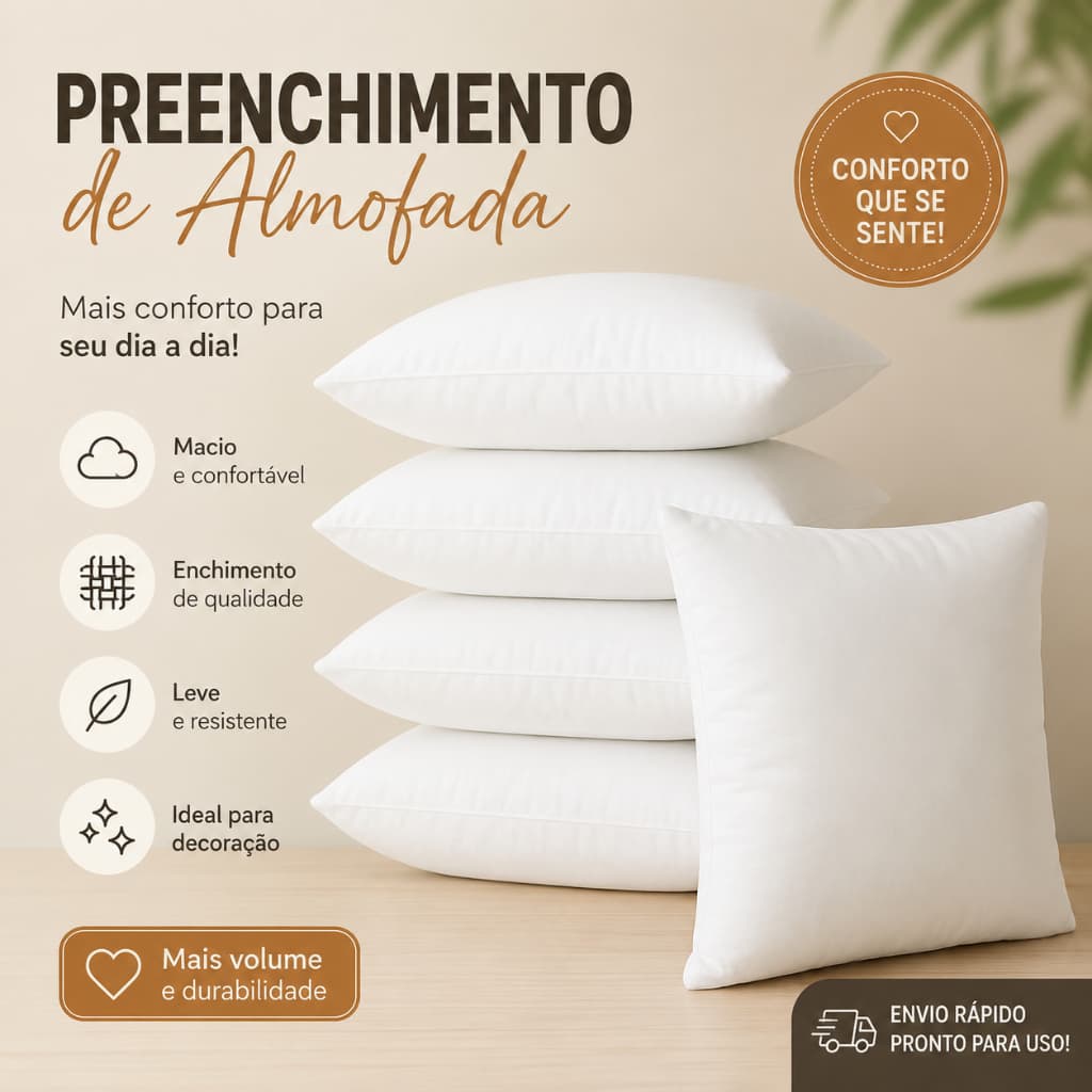 Kit Até 10 Refil de Almofada 45x45 Enchimento Espuma D22 Macia TNT Antialérgico Sofá Cama Decoração - Pronta Entrega