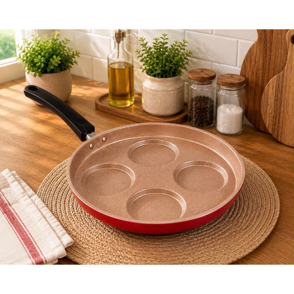 Frigideira Multiuso 4 em 1 Antiaderente Não Gruda Ovo Hambúrguer Panqueca Omelete Cereja/Preta