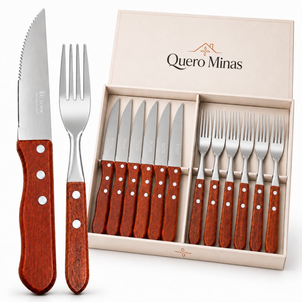 Faqueiro Churrasco Talher Jumbo Inox Cabo Madeira Jogo de Talheres Churrascaria Outback