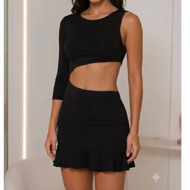 vestido feminino um lado só curto com abertura na lateral