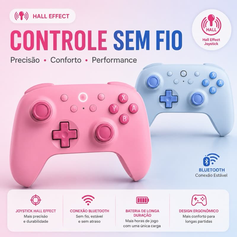 Controle 8BitDo Ultimate 2C Sem Fio Hall Effect Bluetooth para PC Windows Steam Deck Android
