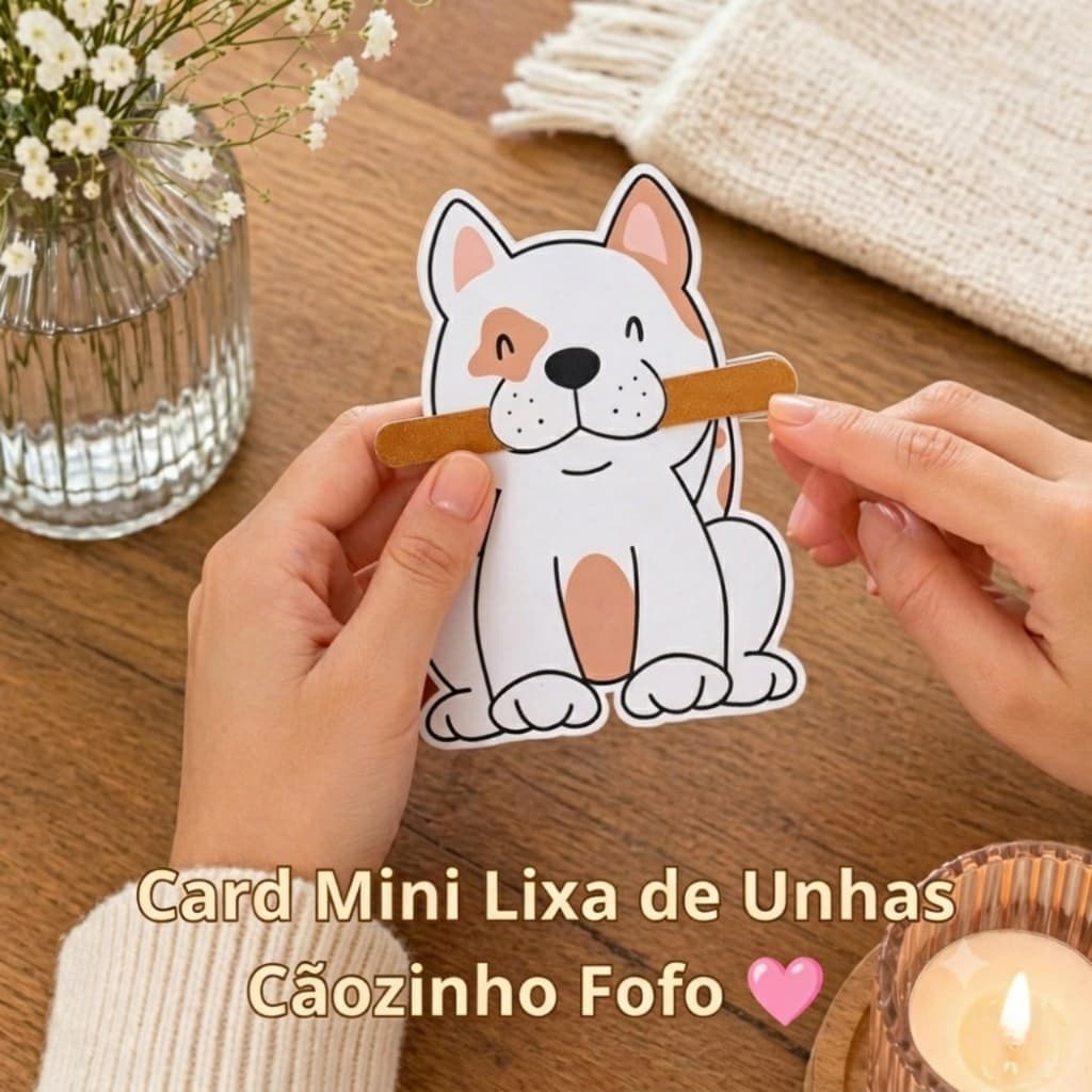 Card Porta Lixa Formato Cachorro + Mini Lixa de unha - Lembrancinha Brinde - kit Acessório Beleza