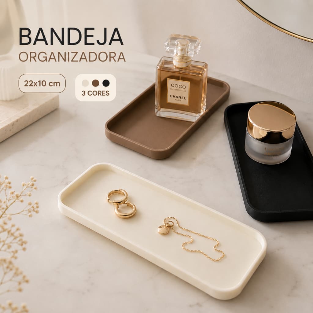 Bandeja Organizadora Retangular 22x10cm | Minimalista | Banheiro, Lavabo, Multiuso, Moderna, Maquiagens, Penteadeira