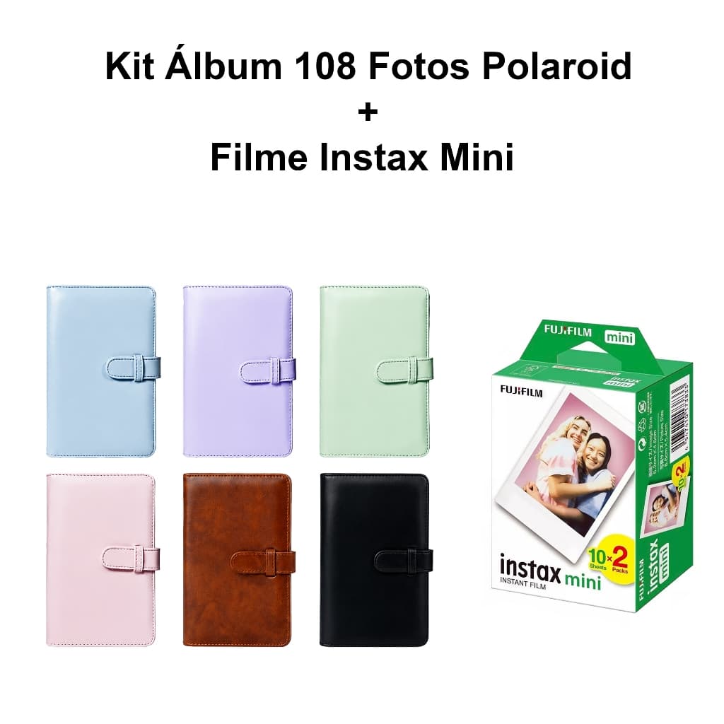 Kit Álbum Polaroid 108 Fotos + Filme Instax Mini 20