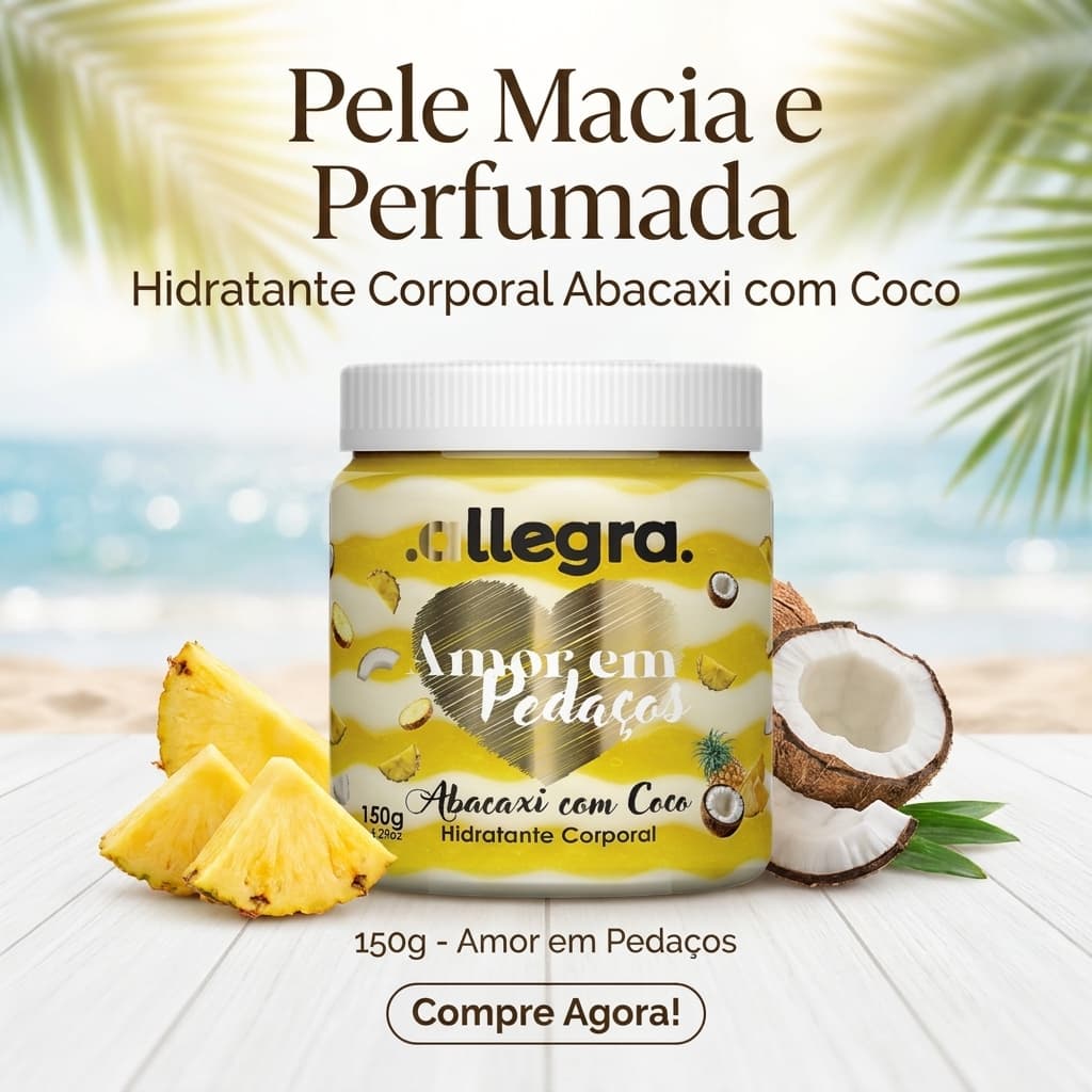 Creme Hidratante Corporal Allegra Amor em Pedaços Abacaxi Com Coco 150g