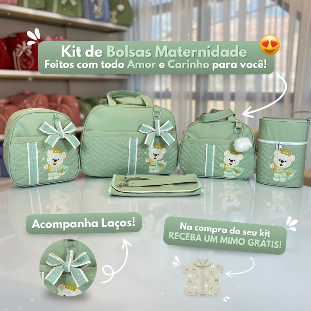Kit Bolsa Maternidade Masculino/Menino com 5 peças Urso