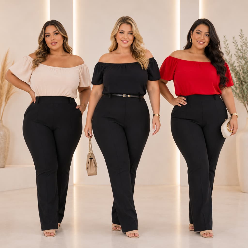 Blusa Ciganinha Feminina Plus Size Cropped Ombro a Ombro Elástico na Cintura e Ombros Veste 46 ao 50