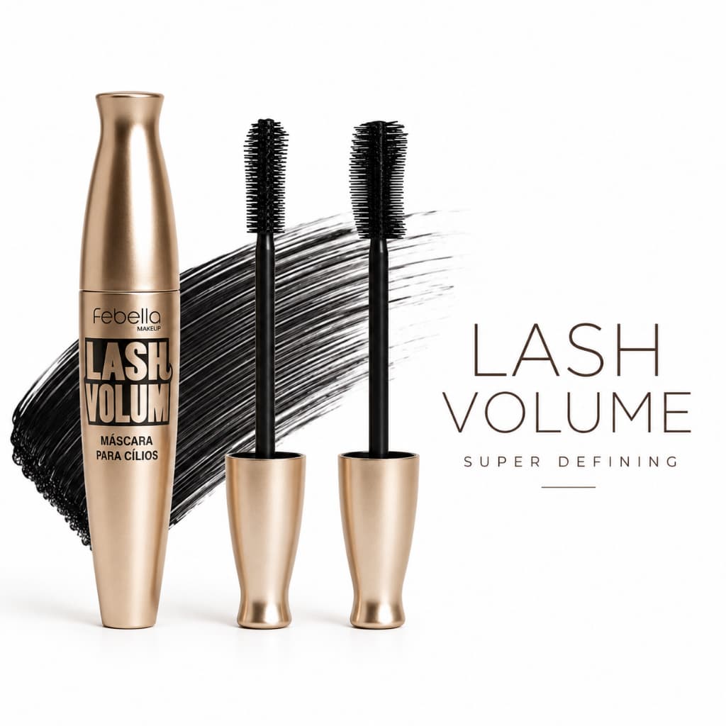 Máscara de Cílios Febella Lash Volume Super Volume Efeito Alongador Escolha a Escova