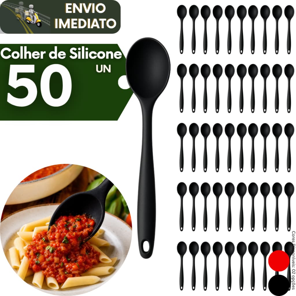 Kit 50 Colheres Silicone Servir Arroz Utensílio Cozinha Resistente ao Calor Não Risca Antiaderentes