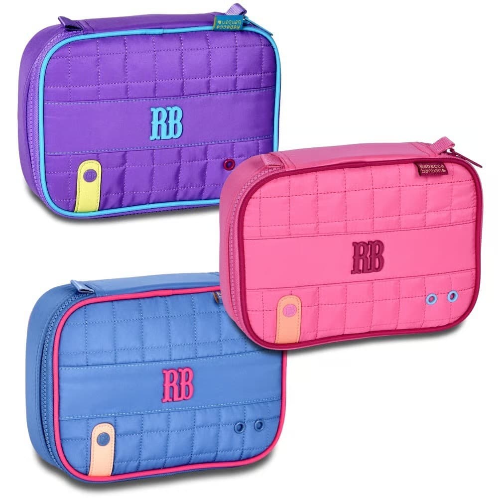 Estojo Escolar Box Rebecca Bonbon Plush Dreams 36 Pens Juvenil Feminino Azul Rosa e Roxo Original