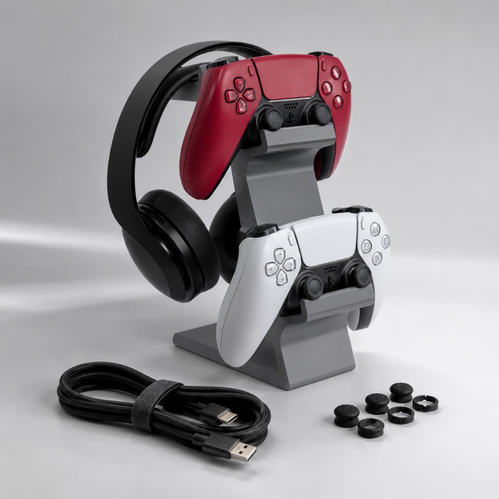 Suporte Gamer para 2 Controles e Headset Universal PS5 Xbox PC Organizador de Mesa