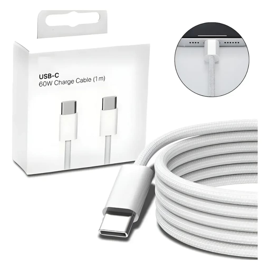 Cabo de Carregador Tipo C USB-C 60W 1 Metro Para iPhone 15/16/17 Pro Max Carregamento Turbo Rápido