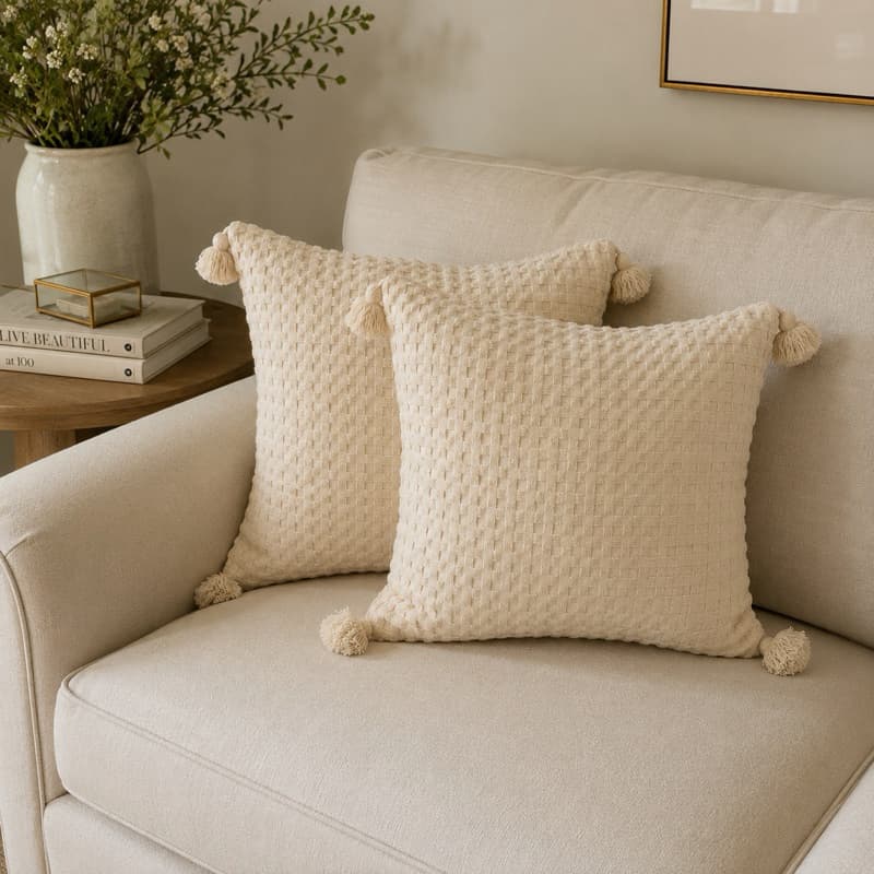CAPA DE ALMOFADA 45x45 CM POMPOM DECORATIVA 100% ALGODÃO