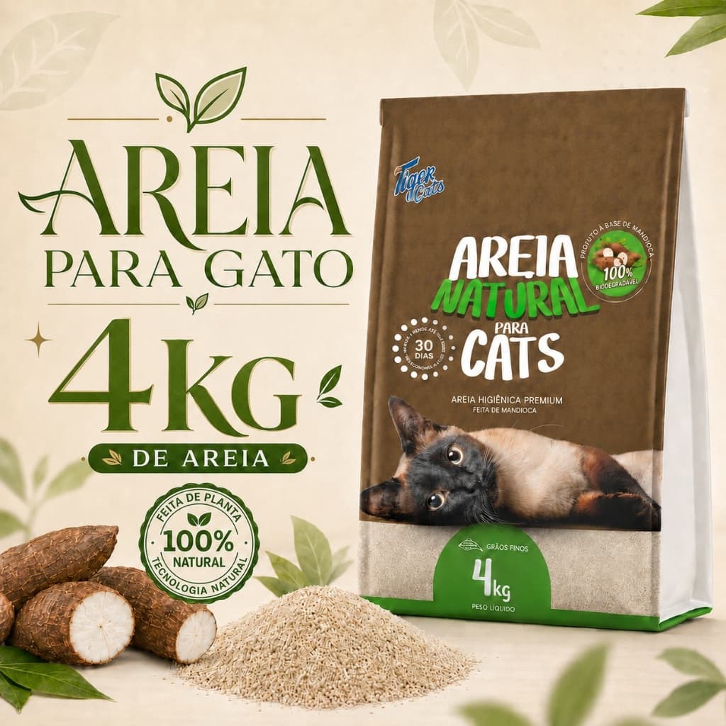 Areia Gato Mandioca Biodegradável 4kg