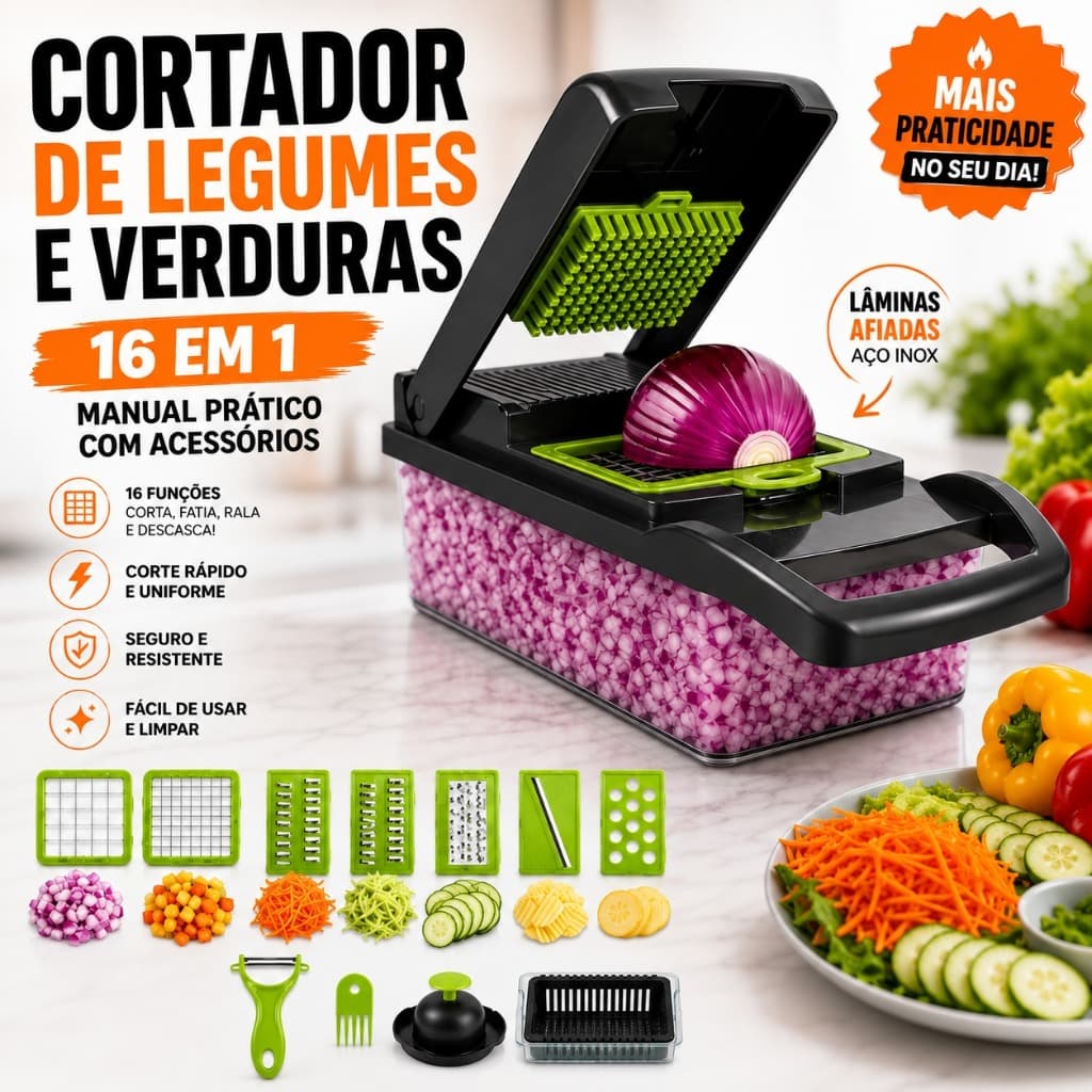 Cortador De Alimentos 16 Em 1 Fatiador Ralador Manual Cozinha Completo