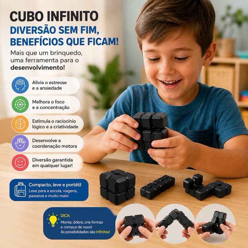 Cubo Infinito Antiestresse Premium Brinquedo Sensorial para Foco e Ansiedade