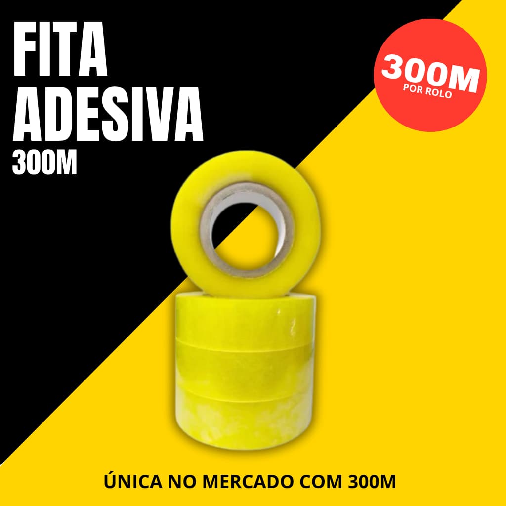 Kit com 5 Rolos de Fita Adesiva Amarela Transparente 45mm x 300 Metros
