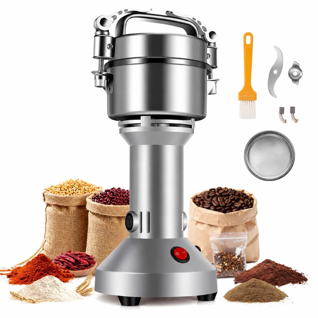 Moedor Elétrico 750W 25.000 RPM 150g Moagem de 50 a 300 Mesh para Grãos Café Ervas e Temperos Inox 110V