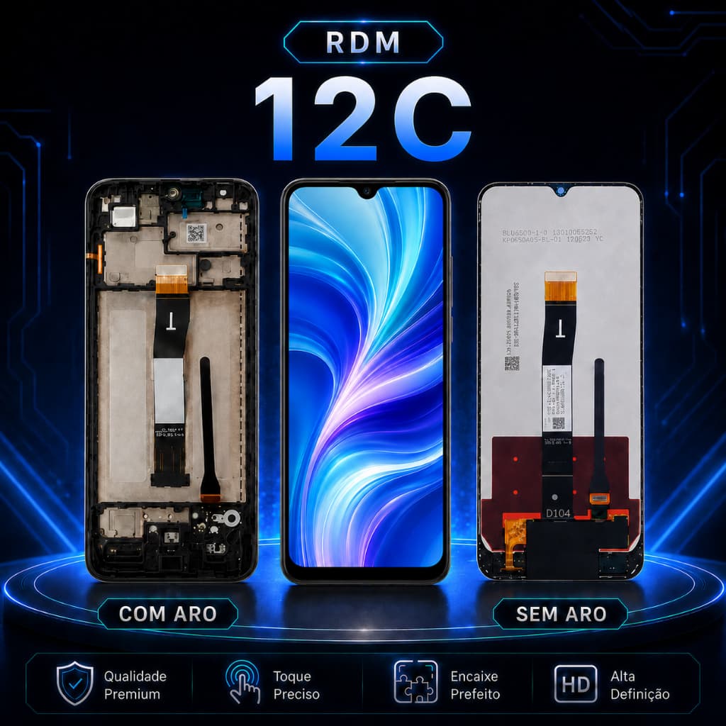 Display Tela Frontal para Redmi 12C, Touch Preciso, Alta Definição, Versão Com e Sem Aro