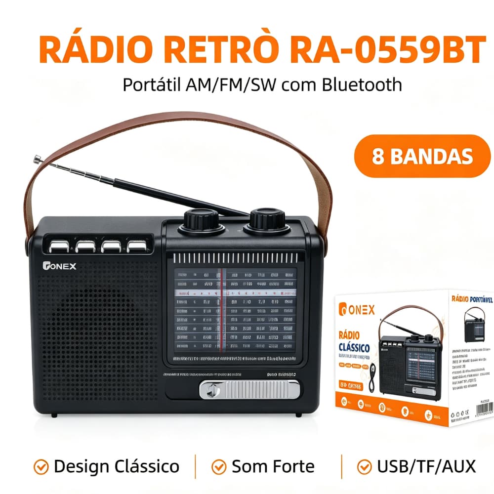 Radio Antigo Para Levar Zona Rural Pesca E Casa Usb Bluetoot Rádio 8 Bandas AM/FM/SW com Bluetooth, Player USB TF MP3