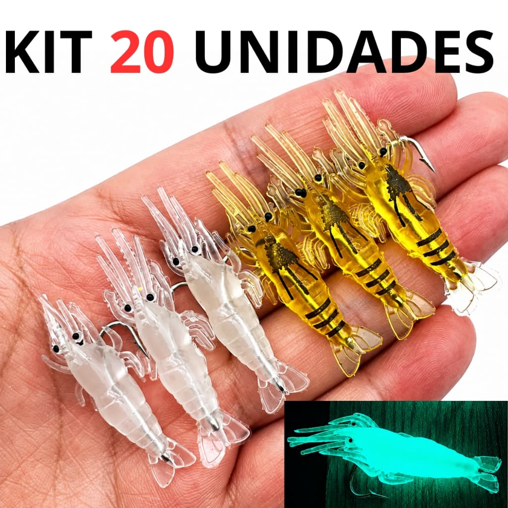Kit Isca Artificial Camarão De Silicone Com Anzol de 4 cms e 1,2 g Pesca Tucunaré Traíra, Curvina, tairão
