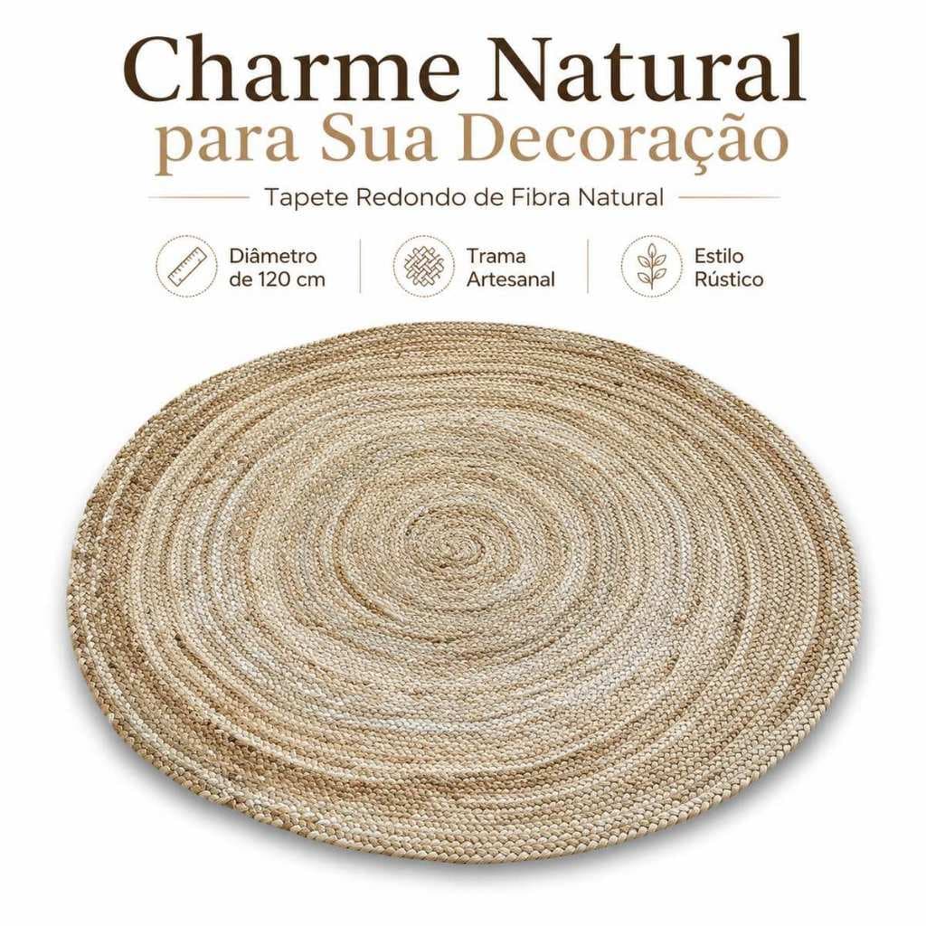 Tapete Juta 120cm Redondo Grande Sala Quarto Elegante Aconchegante