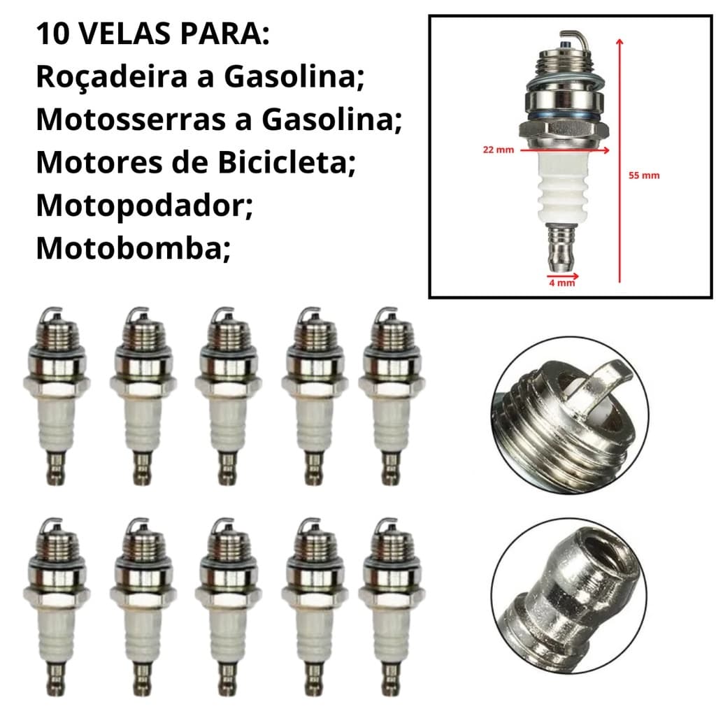 KIT ATACADO 10 VELAS DE IGNIÇÃO PARA ROÇADEIRA E MOTOSSERRA UNIVERSAL NK