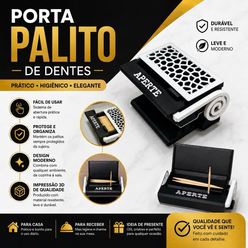 Dispensador de Palito de Dente Automático com Botão | Higiênico, Prático e Moderno