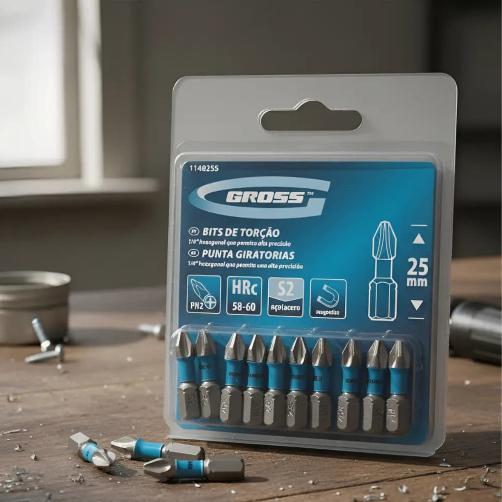 Ponta Bits de Impacto PH2 25mm Ponteira Philips 1/4 Parafusadeira Torção Kit 10 peças GROSS