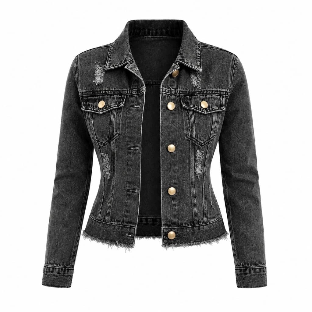 Jaqueta Jeans Feminina Manga Longa Denim Grafite Linha Premium