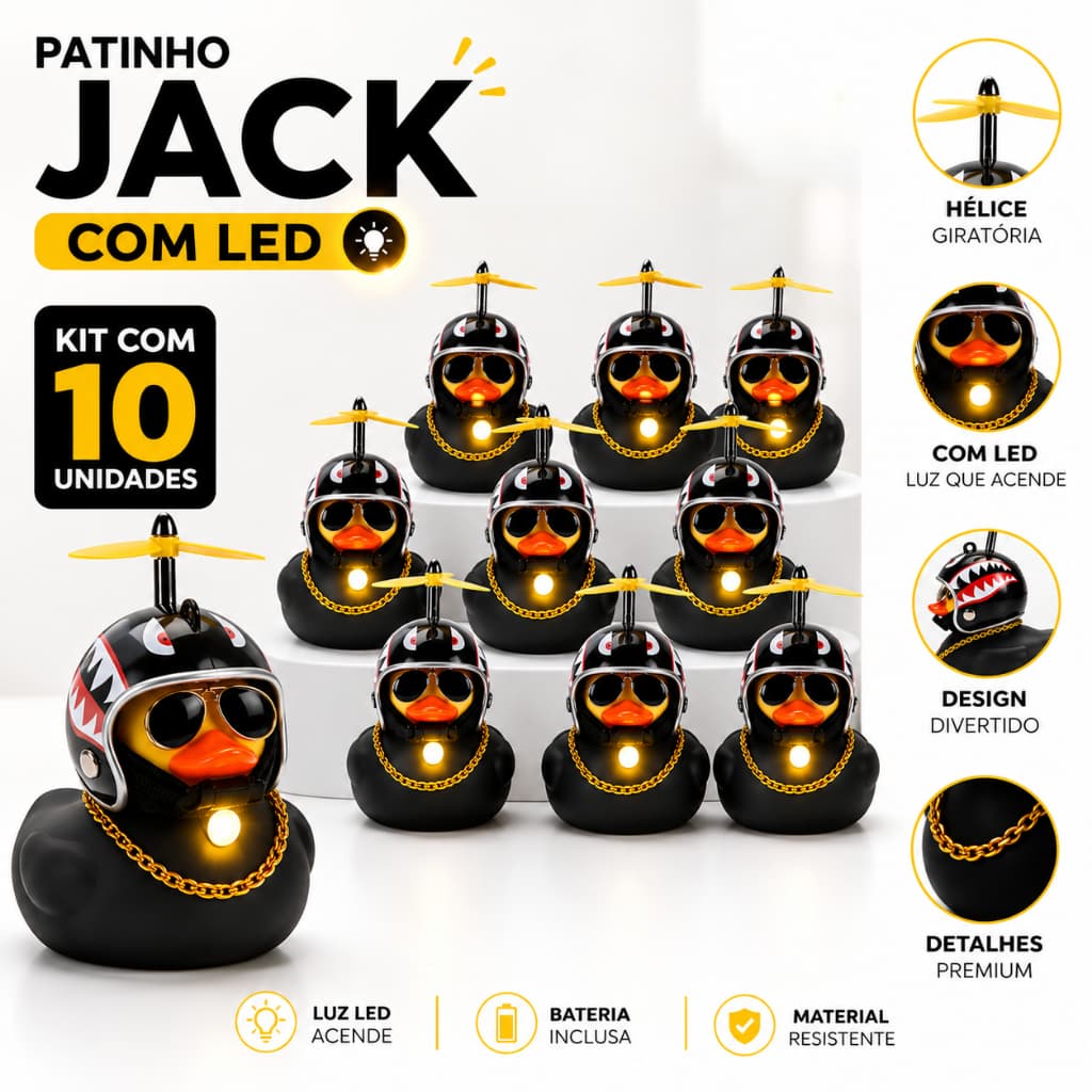 Kit 10 Jack da Zueira Patinho Com Led Ou Astronauta De Borracha Enfeite Com Led Decora Bike Moto
