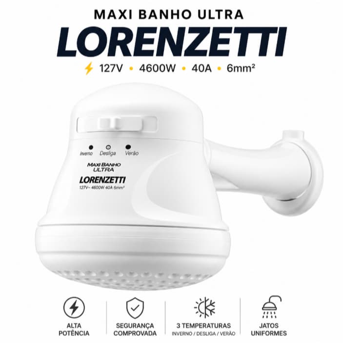 Chuveiro Elétrico Ducha Lorenzetti Maxi Banho Ultra com Cano 127V 4600W Branco