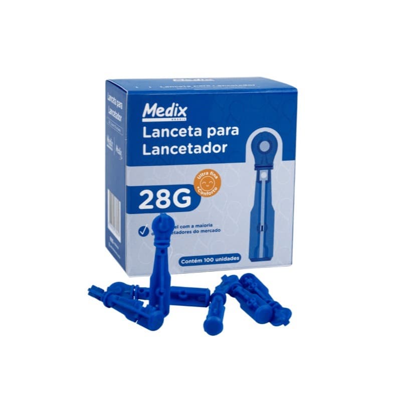 LANCETA 28G PARA LANCETADOR CANETA LANCETADORA UNIQMED CAIXA COM 100 LANCETAS PUNÇÃO NO DEDO COLETA DE AMOSTRA