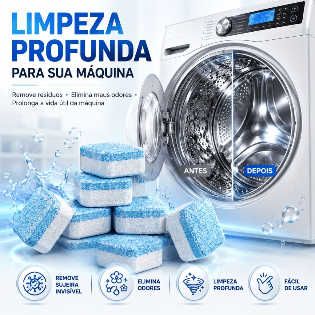 Pastilha para lavar máquina de lavar roupa limpeza profunda higienização anti odor