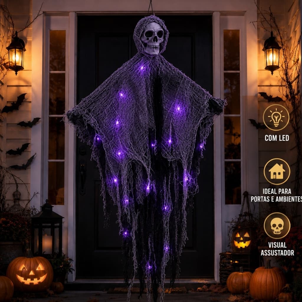 Caveira Halloween Decoração de Porta Festas Crânio Dia das Bruxas Fantasma Externo Interno