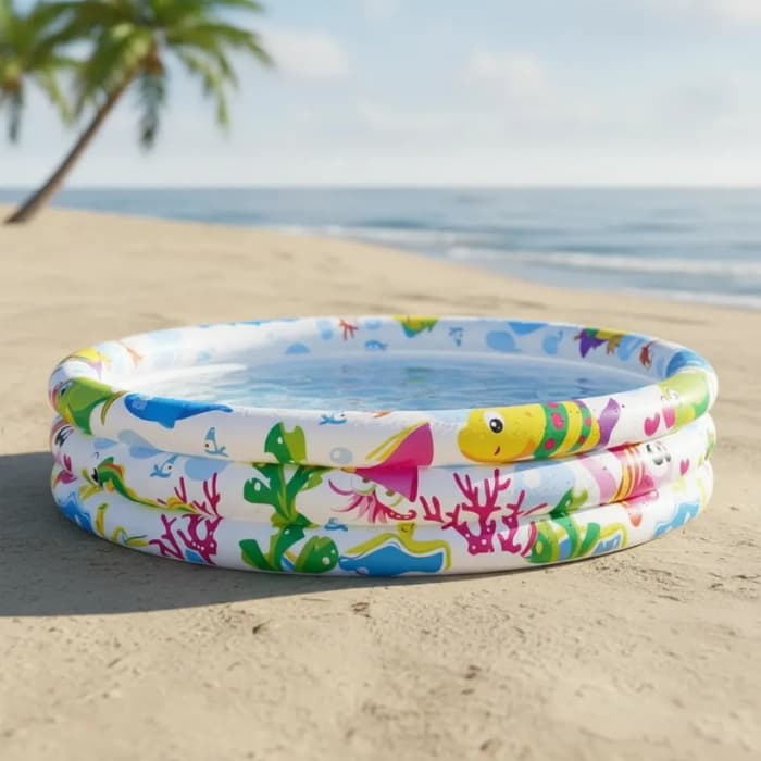 Piscina Infantil Inflável 180L Fundo do Mar 3 Anéis PVC Resistente 107cm Crianças Verão