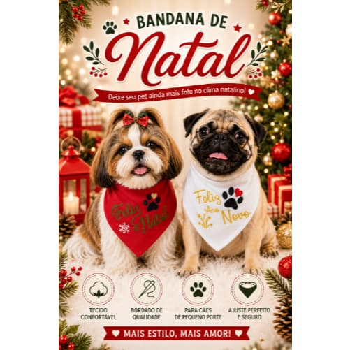 Bandana de Natal e Ano Novo para Cachorro e Gato Bordadas | Tamanhos P, M e G 🎄🐾