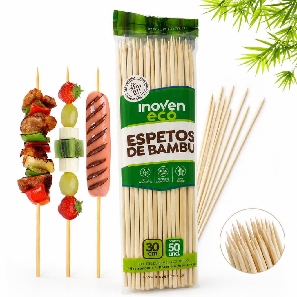 Kit 50/300/500 Palitos Espeto Bambu 30cm P/ Churrasco Buffet Eventos Restaurante