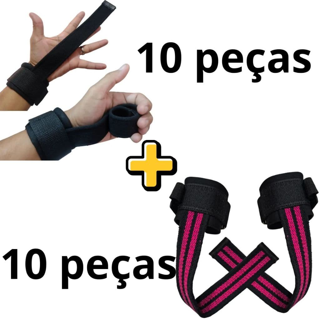 10 Straps com munhequeira preto-10 Straps Com Munhequeira Rosa-Musculação