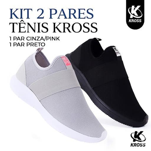 Kit 2 Pares Tênis Kross Slip-On Feminino Meia Esportivo Academia Casual Confortavel Leve Caminhada