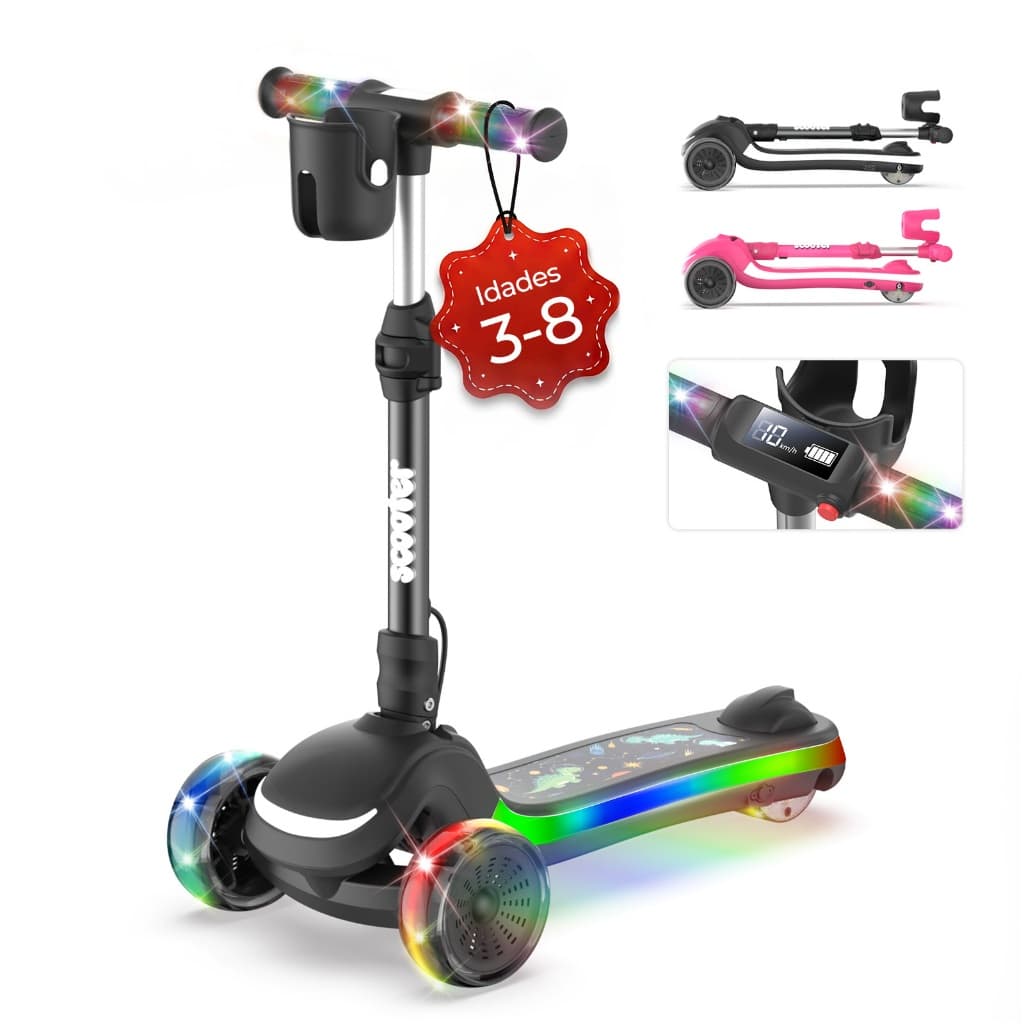 Patinete Elétrico Infantil B2Pro Xroymexroy 3 Rodas Luz RGB Regulável Para Criança 3-10 Anos