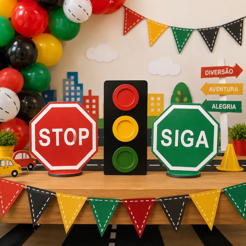 Kit 3 Unidades Placa Carros Trânsito Display Mesa Mdf Decoração Festa Aniversário