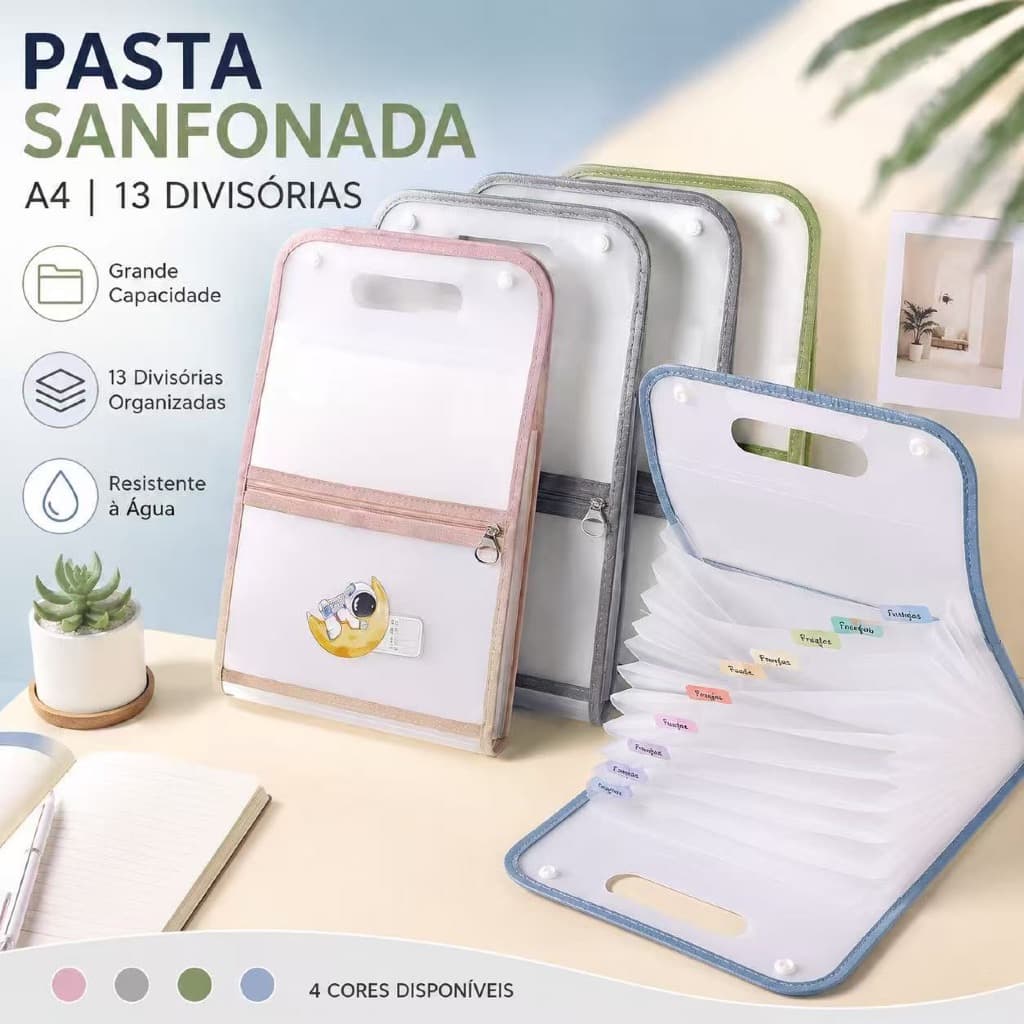 Pasta de Arquivo A4/ Organizadora de Arquivos/ Sanfonada/ Material Escolar