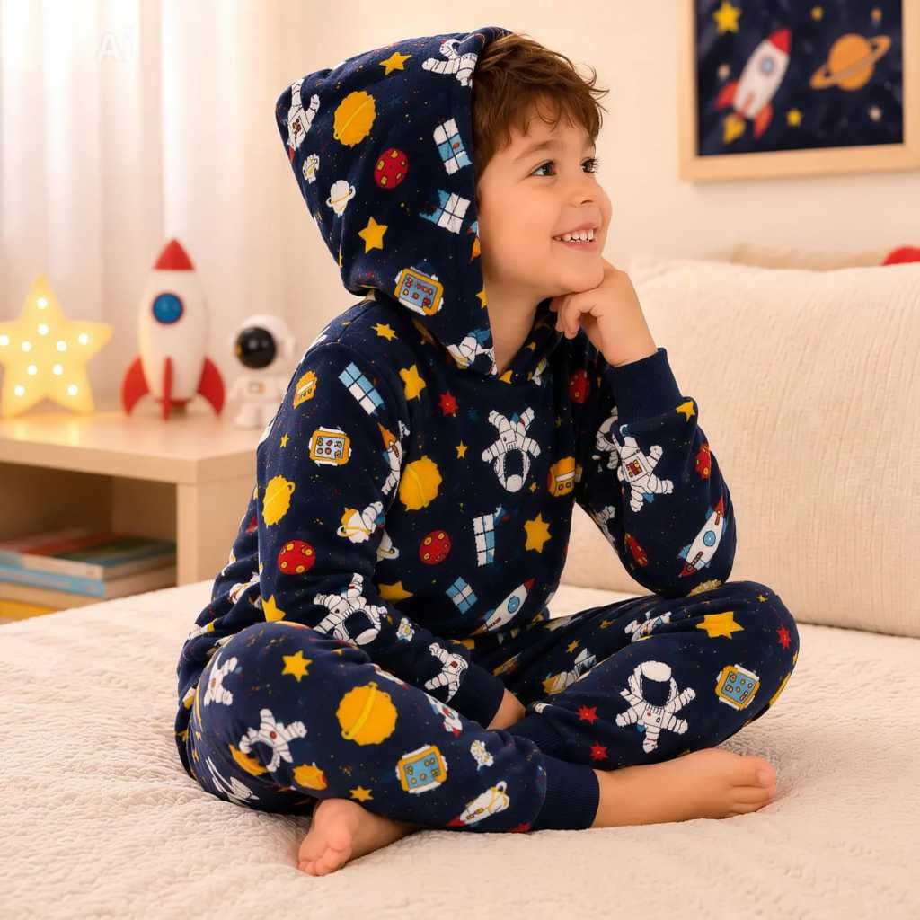 Pijama Infantil Ultra Soft Peluciado com Capuz Inverno Menina Menino Quentinho Confortável Estampado